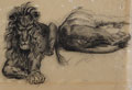 leoni, disegno a carboncino
